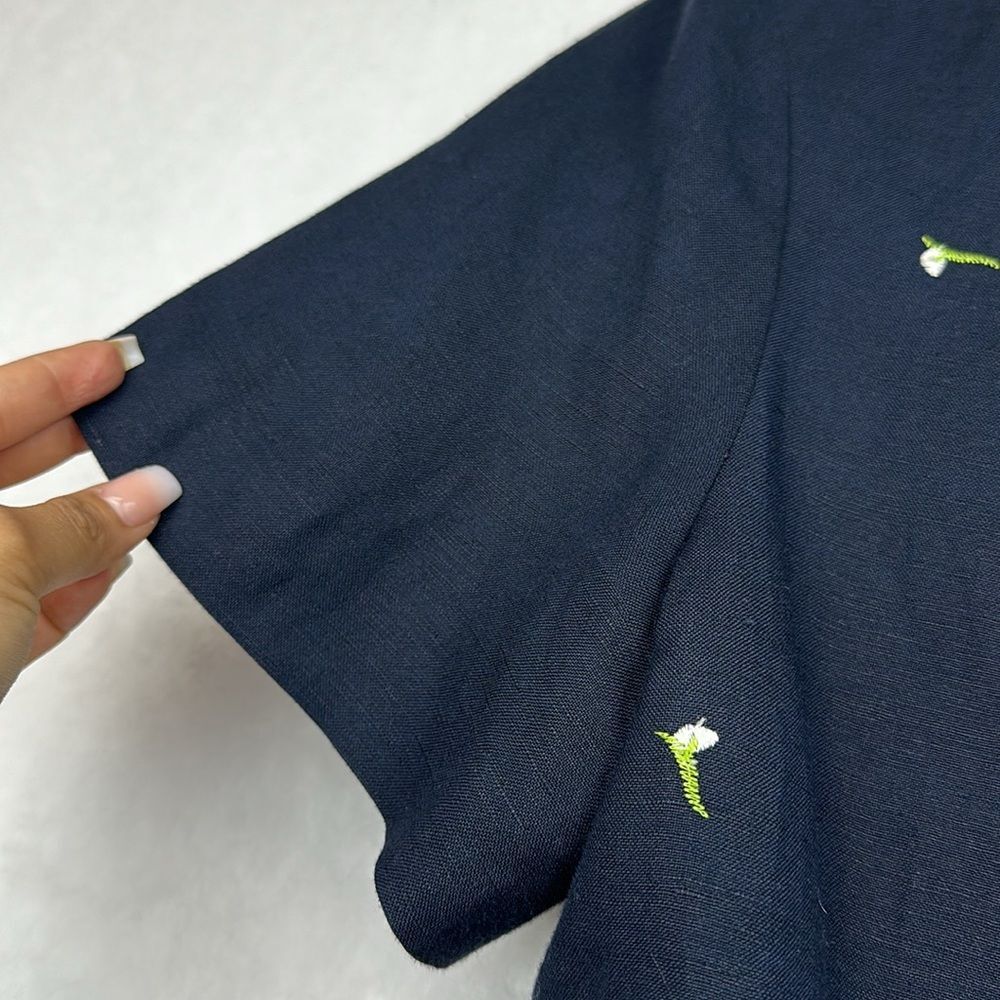 Jessica Howard Embroidered Floral Dark Blue Linen Blend Jacket Petite Sz 18 - Picture 3 of 6